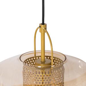 Viseća lampa zlatna sa jantarnim staklom 30 cm duguljasta 3-svjetla - Kevin