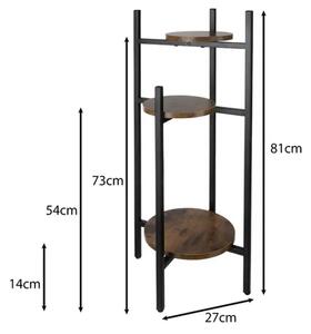 Ruhhy metalni stalak za cvijeće 3 razine – loft stalak za biljke, crni/smeđi
