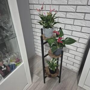 Ruhhy metalni stalak za cvijeće 3 razine – loft stalak za biljke, crni/smeđi