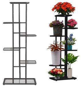 Ruhhy stalak za cvijeće 6 razina – metalni loft stalak za biljke, crni 106 cm