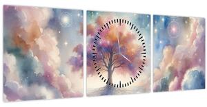 Slika – Drvo života u oblacima (sa satom) (90x30 cm)