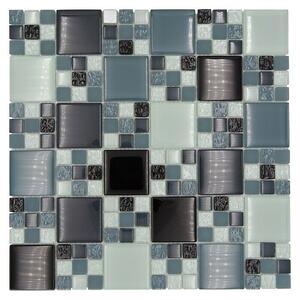 Mozaik pločica Crystal Mix XCM 8565 (30 x 30 cm, Siva-crna-zelena, Sjaj)