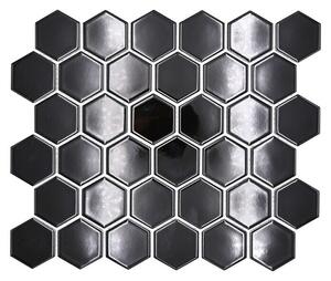 Mozaik pločica Hexagon Uni HX 090 (32,5 x 28,1 cm, Crne boje, Sjaj)