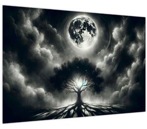 Slika – Crno-bijelo drvo u punom mjesecu (90x60 cm)