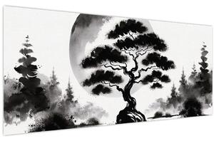 Slika – Crno-bijeli bonsai (120x50 cm)
