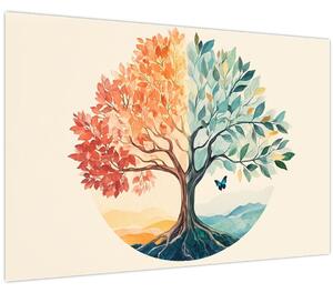 Slika – Dvostruko drvo s leptirima (90x60 cm)