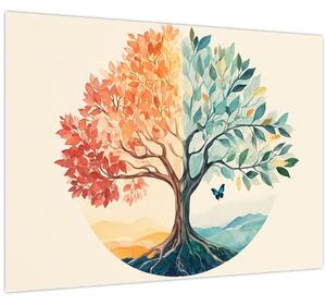 Slika – Dvostruko drvo s leptirima (70x50 cm)