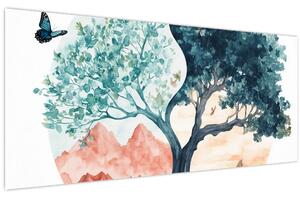 Slika – Akvarelno drvo puno života (120x50 cm)