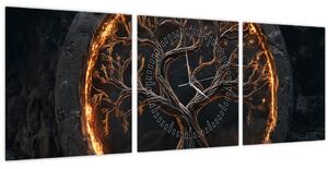 Slika – Drvo života u lavi I. (sa satom) (90x30 cm)