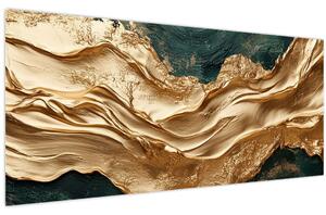 Slika - Zelena apstrakcija sa zlatom II. (120x50 cm)