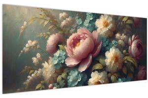 Slika - Prirodna mrtva s cvijećem - slika (120x50 cm)