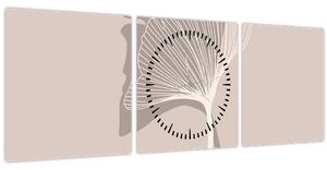 Slika - Bež lišće N⁰4 (sa satom) (90x30 cm)