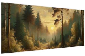 Slika - Sunce koje sja kroz šumu (120x50 cm)