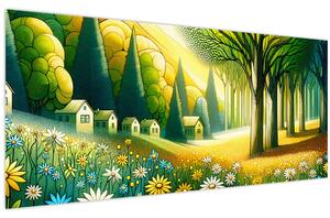 Slika - Selo u žuto-zelenoj boji (120x50 cm)