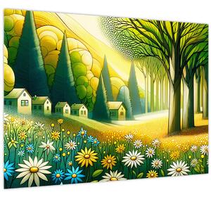 Slika - Selo u žuto-zelenoj boji (70x50 cm)