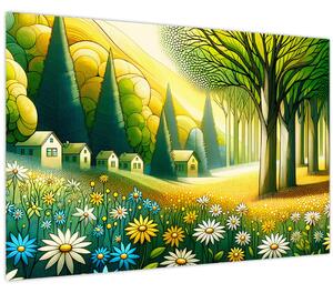Slika - Selo u žuto-zelenoj boji (90x60 cm)