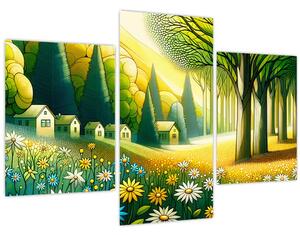 Slika - Selo u žuto-zelenoj boji (90x60 cm)