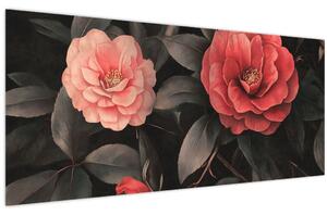 Slika - Crveni cvjetovi na tamnoj pozadini (120x50 cm)
