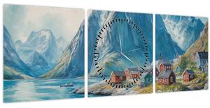 Slika - Norveško selo (sa satom) (90x30 cm)