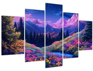 Slika - Ljubičasti krajolik pri punom mjesecu (150x105 cm)