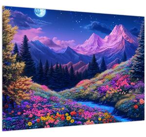 Slika - Ljubičasti krajolik pri punom mjesecu (70x50 cm)