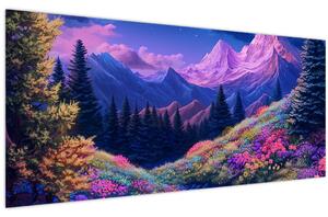 Slika - Ljubičasti krajolik pri punom mjesecu (120x50 cm)