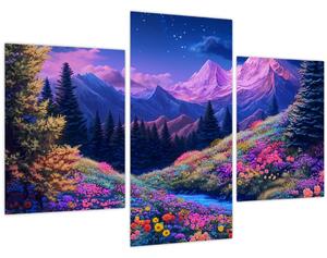 Slika - Ljubičasti krajolik pri punom mjesecu (90x60 cm)