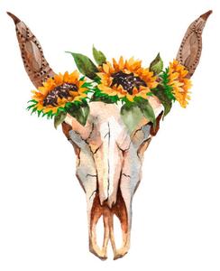 Fotografija Watercolor isolated bull's head with flowers, Helen_Field