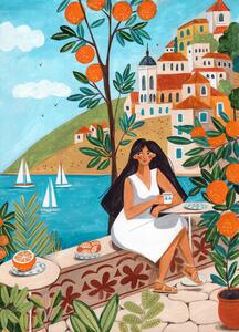 Ilustracija Travel poster woman in Mediterranean coast, Caroline Bonne Muller