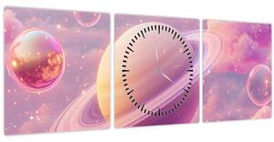 Slika - Ružičasti planet (sa satom) (90x30 cm)