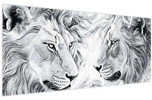 Slika - Nacrtane glave lavova (120x50 cm)