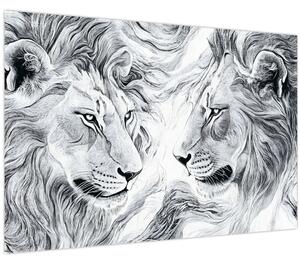 Slika - Nacrtane glave lavova (90x60 cm)