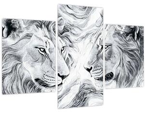 Slika - Nacrtane glave lavova (90x60 cm)
