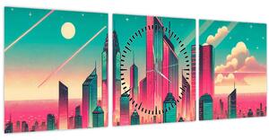 Slika – Veliki grad u pop-art stilu (sa satom) (90x30 cm)