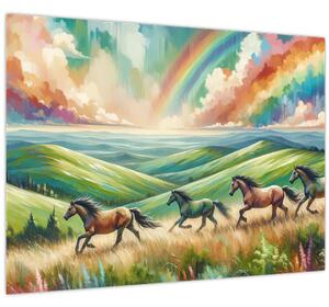 Slika – Konji koji galopiraju kroz krajolik (70x50 cm)