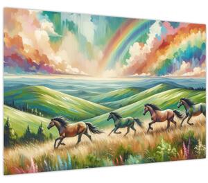 Slika – Konji koji galopiraju kroz krajolik (90x60 cm)