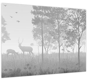 Staklena slika - Livada sa jelenima (70x50 cm)