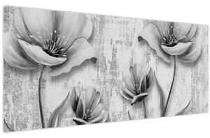 Slika - Crno-bijelo cvijeće na pozadini (120x50 cm)