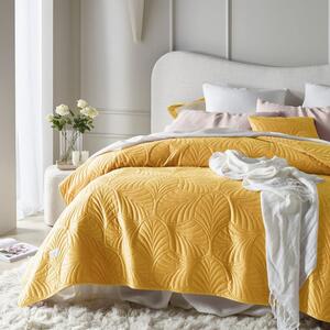 Prekrivač za krevet od žutog velura Feel 170 x 210 cm