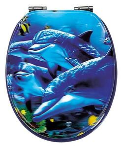 Poseidon WC daska Sea Life 3D (Samospuštajuća, MDF, Može se skinuti, Plave boje)