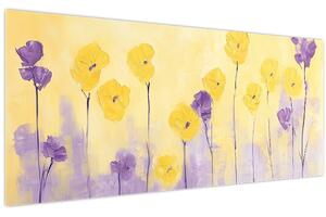 Slika - Ljubičasti i žuti cvjetići (120x50 cm)
