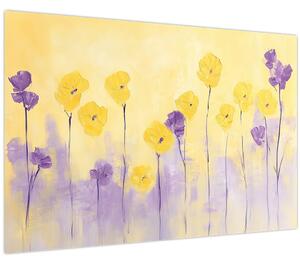Slika - Ljubičasti i žuti cvjetići (90x60 cm)