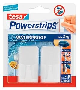 Tesa Powerstrips Waterproof Zidna kukica (2 Kom., Plastika, Bijele boje)