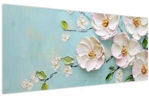 Slika - Cvjetići na plavoj pozadini (120x50 cm)