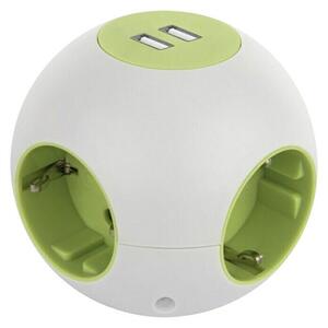 REV Lopta za utičnicu (Broj šuko utičnica: 4 Kom., Bijelo-zelene boje, 2 USB priključka)