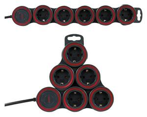 REV Produžni kabel s utičnicama (Crno-crvene boje, Broj šuko utičnica: 5 Kom., Dužina kabela: 1,4 m, 3.500 W)