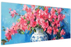 Slika - Vaza s ružičastim cvijećem (120x50 cm)