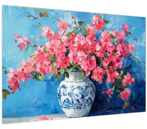Slika - Vaza s ružičastim cvijećem (90x60 cm)