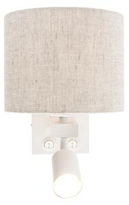 Zidna lampa bijela s lampom za čitanje i sjenilom 18 cm svijetlo siva - Brescia