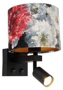 Zidna lampa crna s lampom za čitanje i sjenilom 18 cm cvjetovi - Brescia